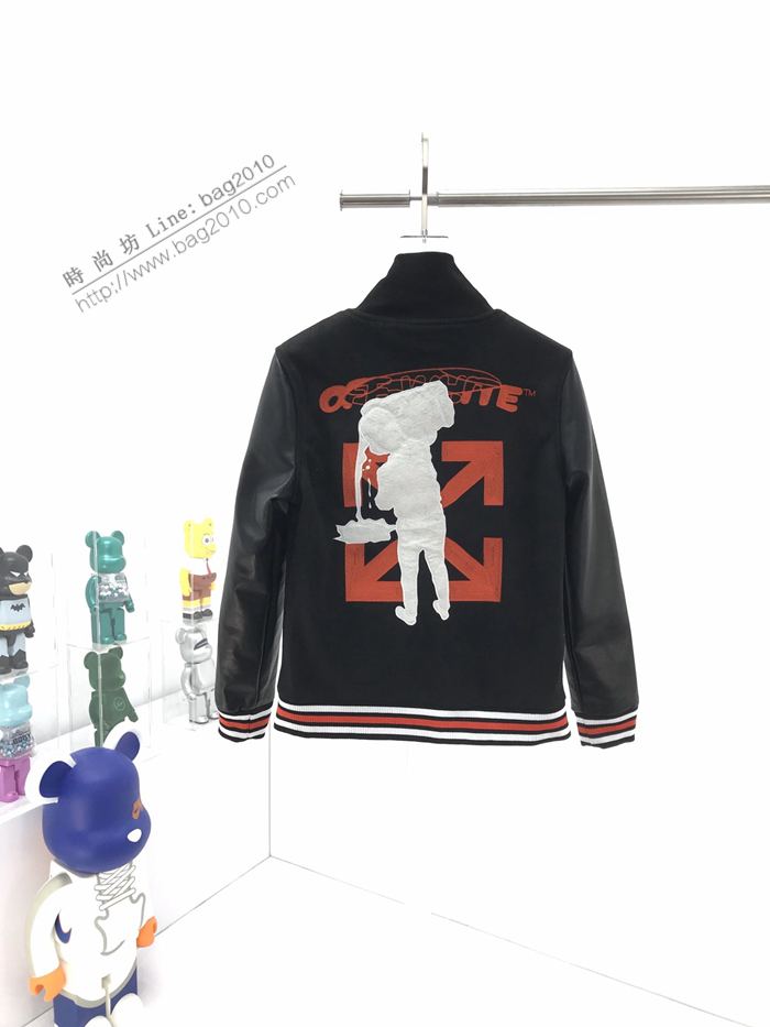 Off-White男裝 OFF新款拼皮高街棒球服棒球服 刺繡搭配毛巾繡花棒球服  ydi3116